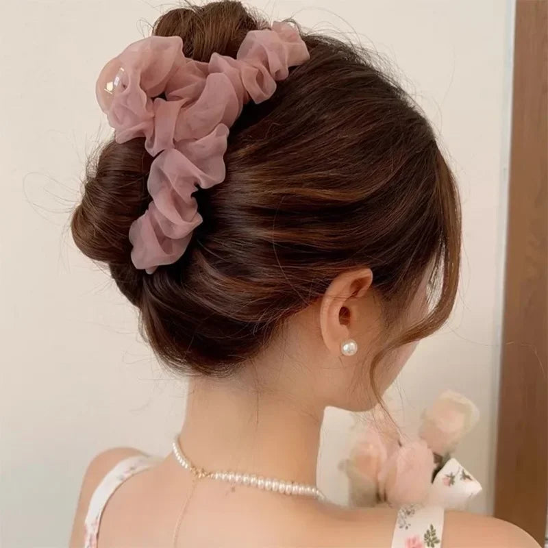 Large Mesh Hairpin Temperament Elegant Women Hair Claw Clips Princess Headdress Fashion Grab Clip Female Hair Accessories 2024