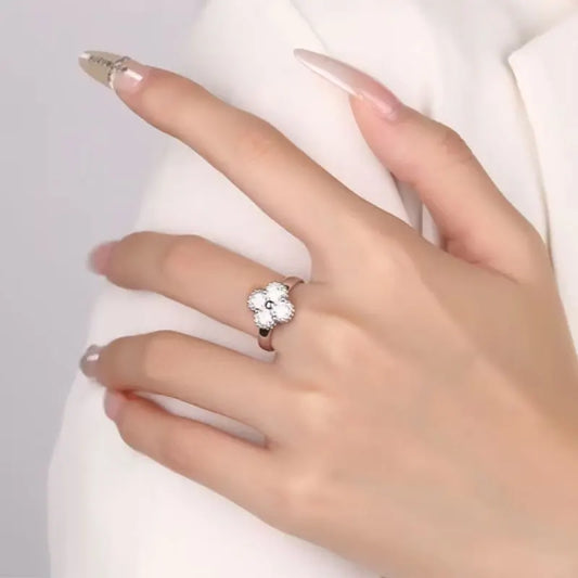M-JAJA S925 Sterling Silver Moissanite Four-leaf Clover Ring for Women Wedding Band Couple Promise Engagement Ring Fine Jewelry