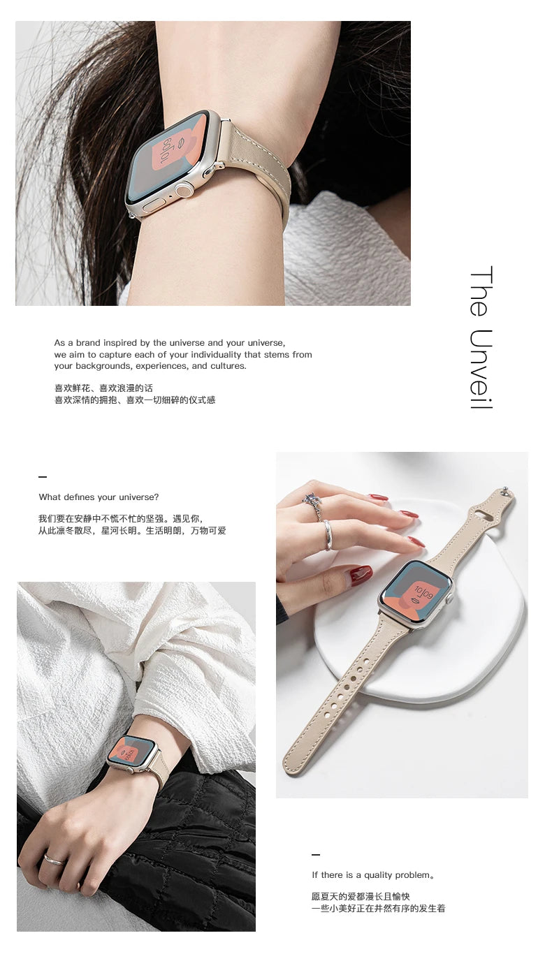 April - Slim Leather Strap for Apple Watch