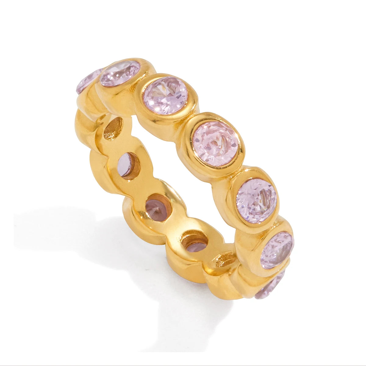 Uworld Minimalist 18K Gold Color Plated Stainless Steel Zircon Water Drop shaped Sparkling Ring Stackable Heart Shaped Full Zirc