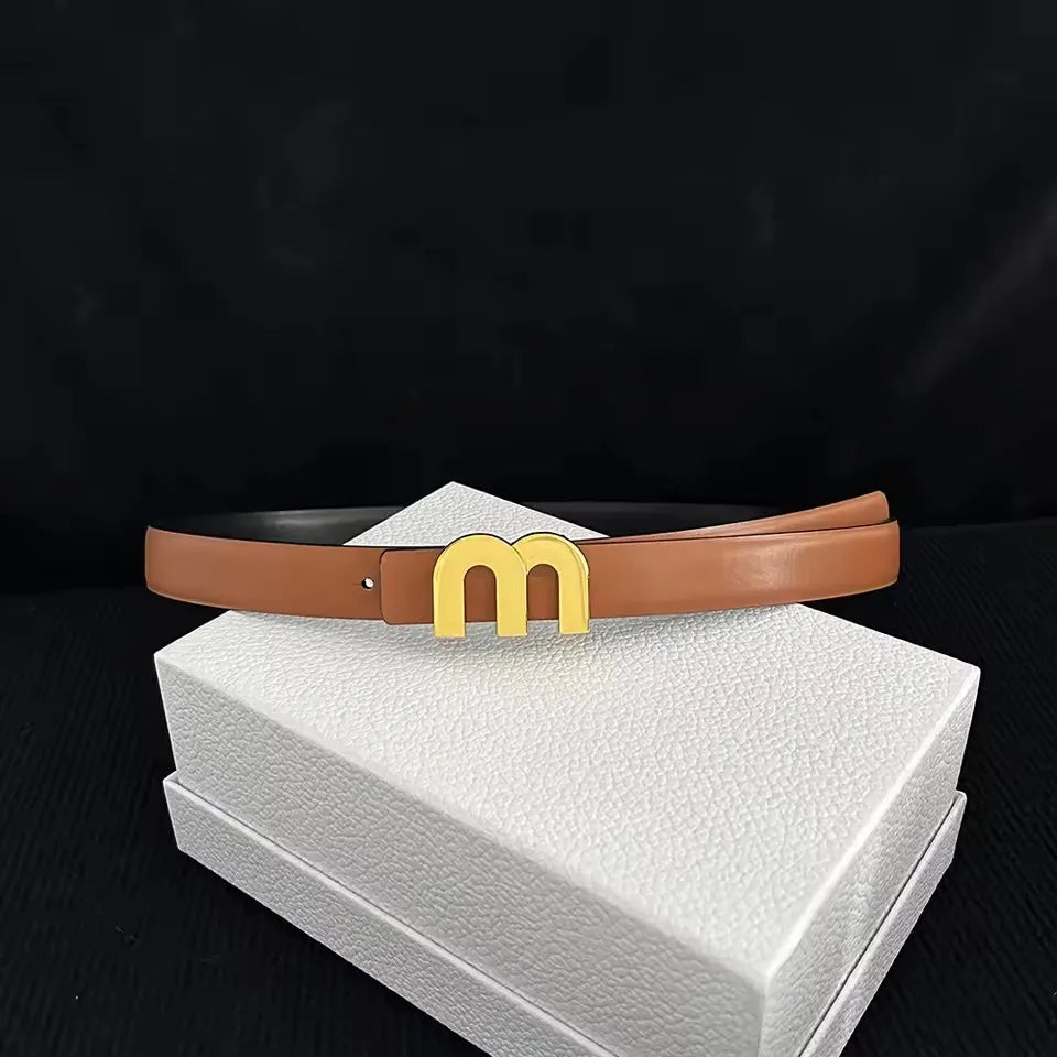 2025 New Thin 2.5cm Belts for Women Girls Fashion Waist Belt Cowhide Leather MetalBuckle Belt Leisure Dress Jeans Waistband