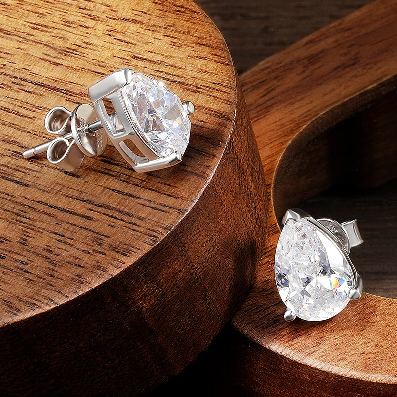 KNOBSPIN D VVS1 Pear Moissanite Earrings for Women GRA Certified Lab Grow Diamond Solid 925 Silver Plated 18k Gold Stud Earring