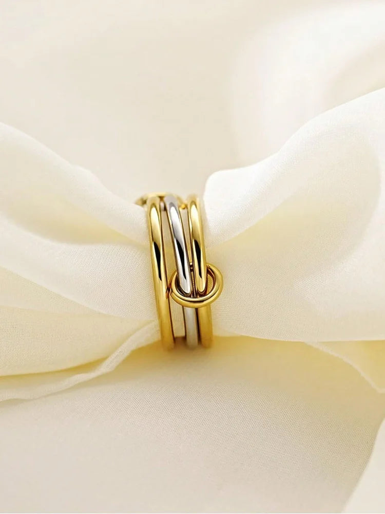 925 Sterling Silver Luxury Gorgeous Versatile Three Interlock Zircon Ring