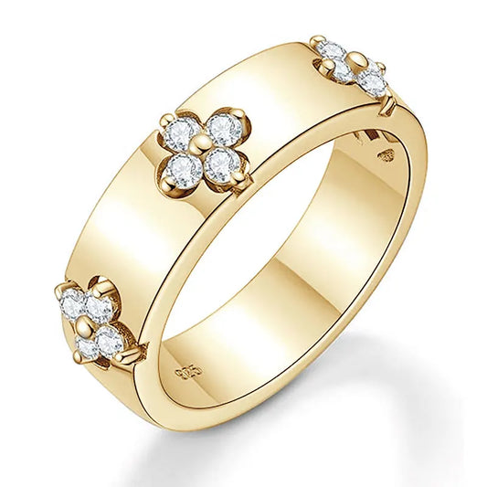Certified Moissanite Four-leaf Clover Wide Rings 925 Sterling Silver