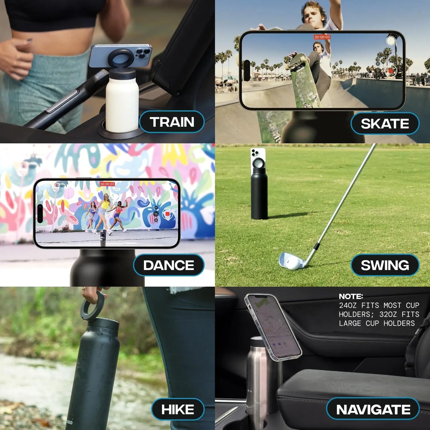 Insulated Sports Water Bottle with Magnetic Phone Holder and Built-in Stand