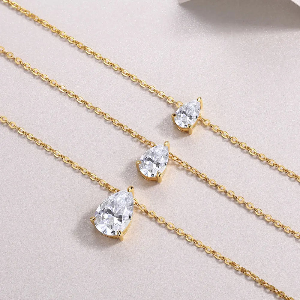 KNOBSPIN 1-5ct Pear Cut Moissanite Pandent Necklace GRA Certified 925 Sterling Silver Plated 18k Gold Dainty Necklaces for Women