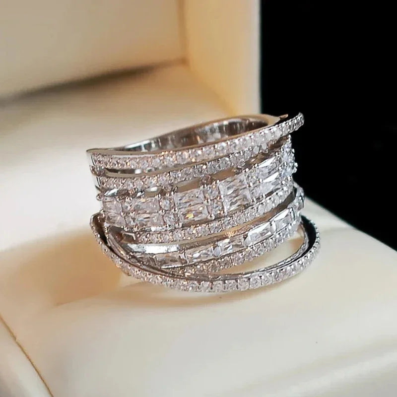 Brilliant Multilayered Wide Ring