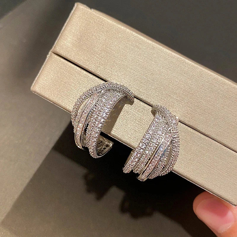 Huitan Novel Brilliant Hoop Earrings with Cubic Zirconia