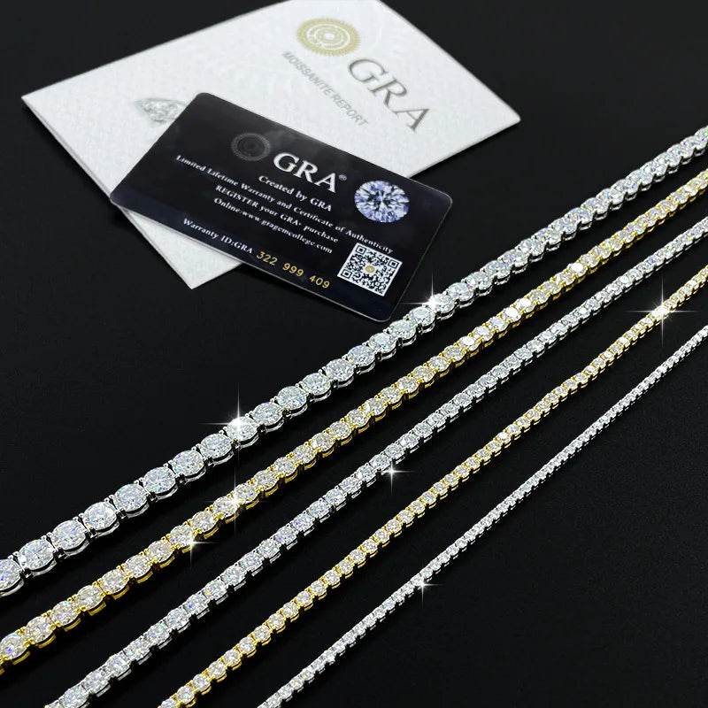 Real Moissanite Tennis Necklace Bracelet For Women Men 925 Sterling Silver 2/3/4/5mm Full Diamonds With GRA Hiphop Party Jewelry