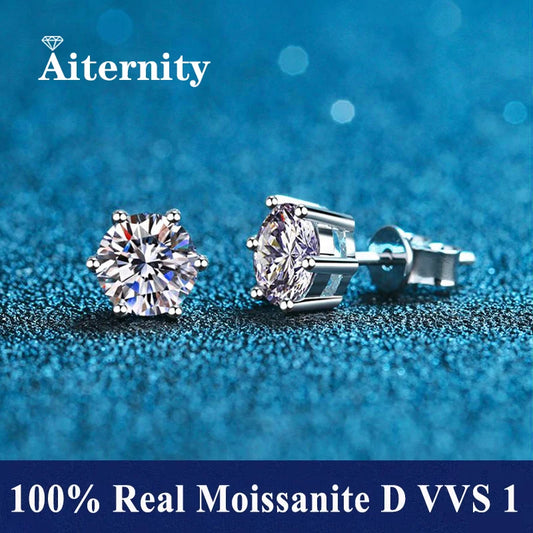 2 GRA Certificates Moissanite Studs Earrings Pass Diamond tester Pen For Men Women 925 Silver 18K Plated Wedding Gemstone