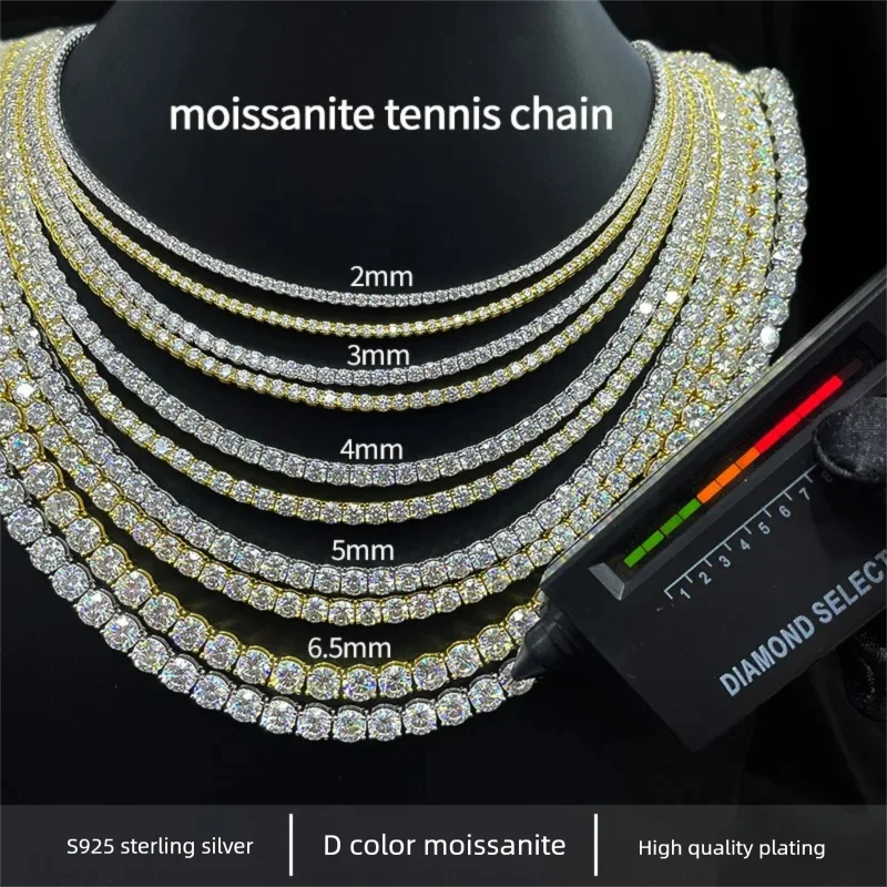 Real Moissanite Tennis Necklace Bracelet For Women Men 925 Sterling Silver 2/3/4/5mm Full Diamonds With GRA Hiphop Party Jewelry