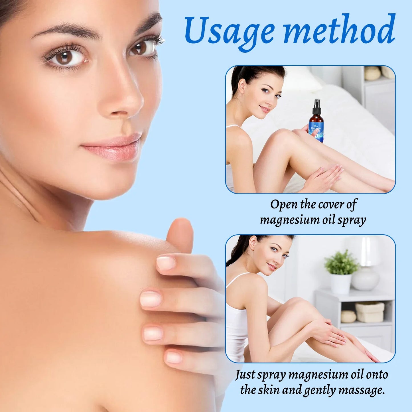 Natural Magnesium Oil 60ml - 10% highest mineral concentration for skin & body care. Quick-absorbing chloride formula spray.