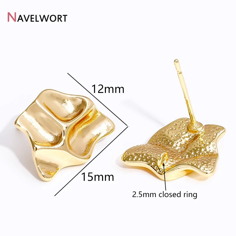 Brass 14K Gold Plated Folds Post Earring With Closed Ring For Earring Making Findings,Fashion Jewelry Making Crafts