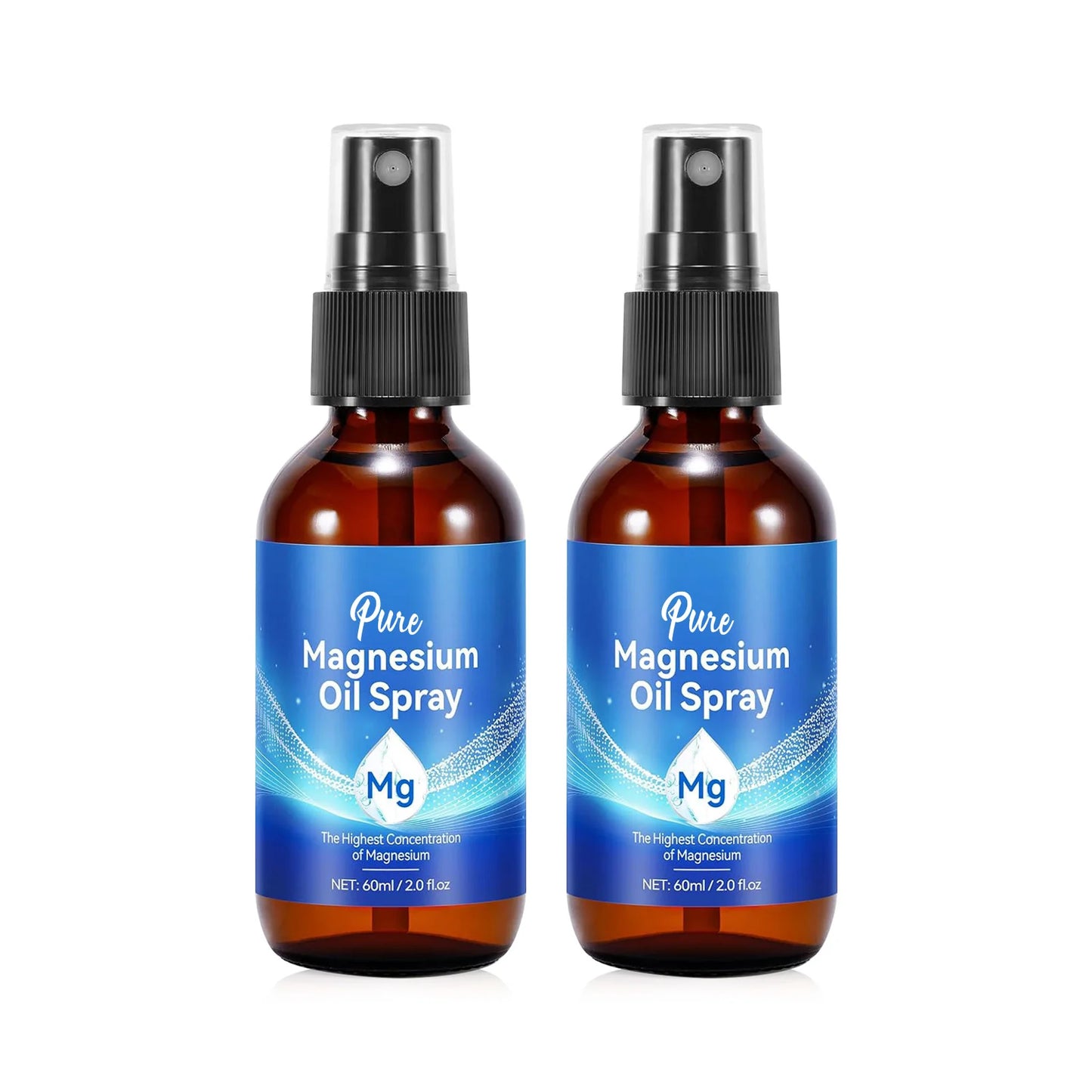 Natural Magnesium Oil 60ml - 10% highest mineral concentration for skin & body care. Quick-absorbing chloride formula spray.
