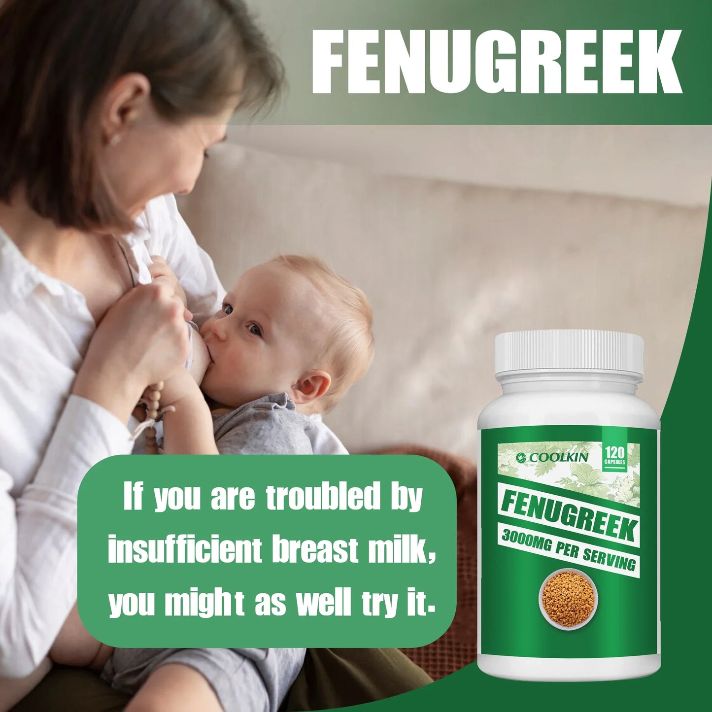 Fenugreek - Rich in Protein and Vitamins - Suitable for Breastfeeding Mothers, Helps Digestion, Weight Management - 120 Capsules