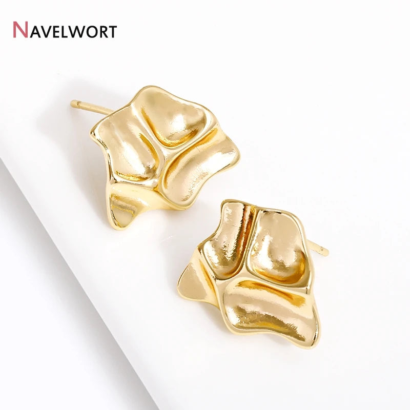 Brass 14K Gold Plated Folds Post Earring With Closed Ring For Earring Making Findings,Fashion Jewelry Making Crafts