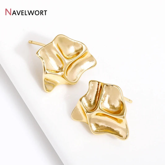 Brass 14K Gold Plated Folds Post Earring With Closed Ring For Earring Making Findings,Fashion Jewelry Making Crafts