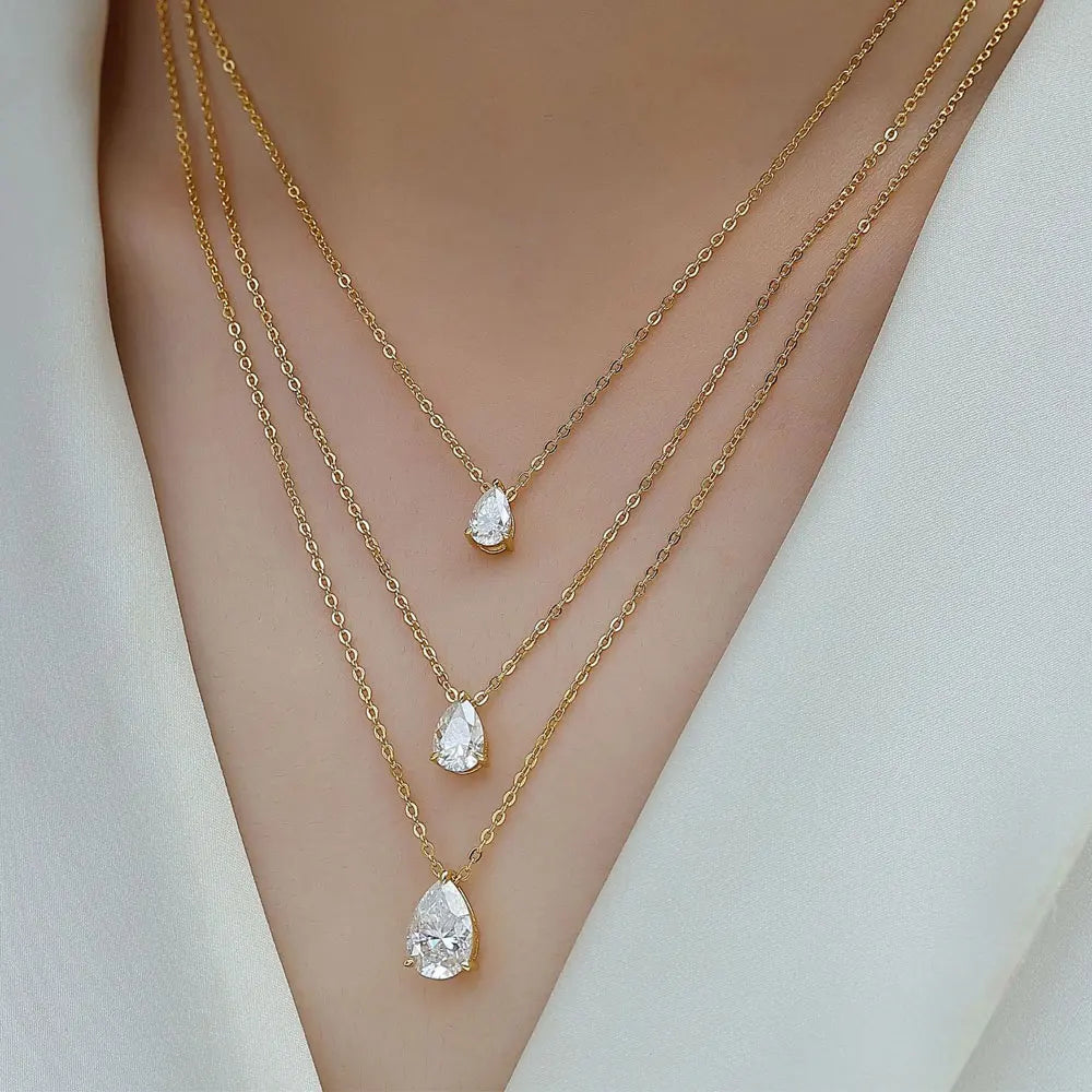 KNOBSPIN 1-5ct Pear Cut Moissanite Pandent Necklace GRA Certified 925 Sterling Silver Plated 18k Gold Dainty Necklaces for Women