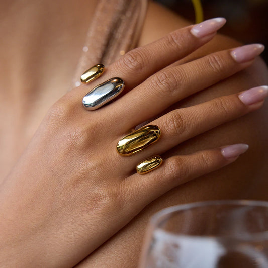 Yori Geometric Oval Gold Peas Stainless Steel Open Ring for Women Daily Fashion High Quality Jewelry Rust Prevention