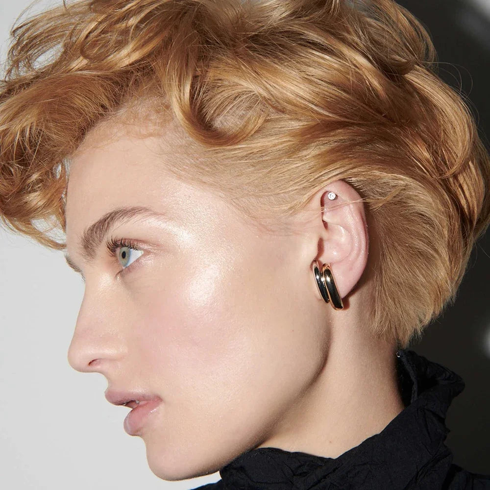 Women's Gold & Silver Double Color Small Stud Earrings Stainless Steel Waterproof Earclip Charm Unique Jewelry Accessory Gift