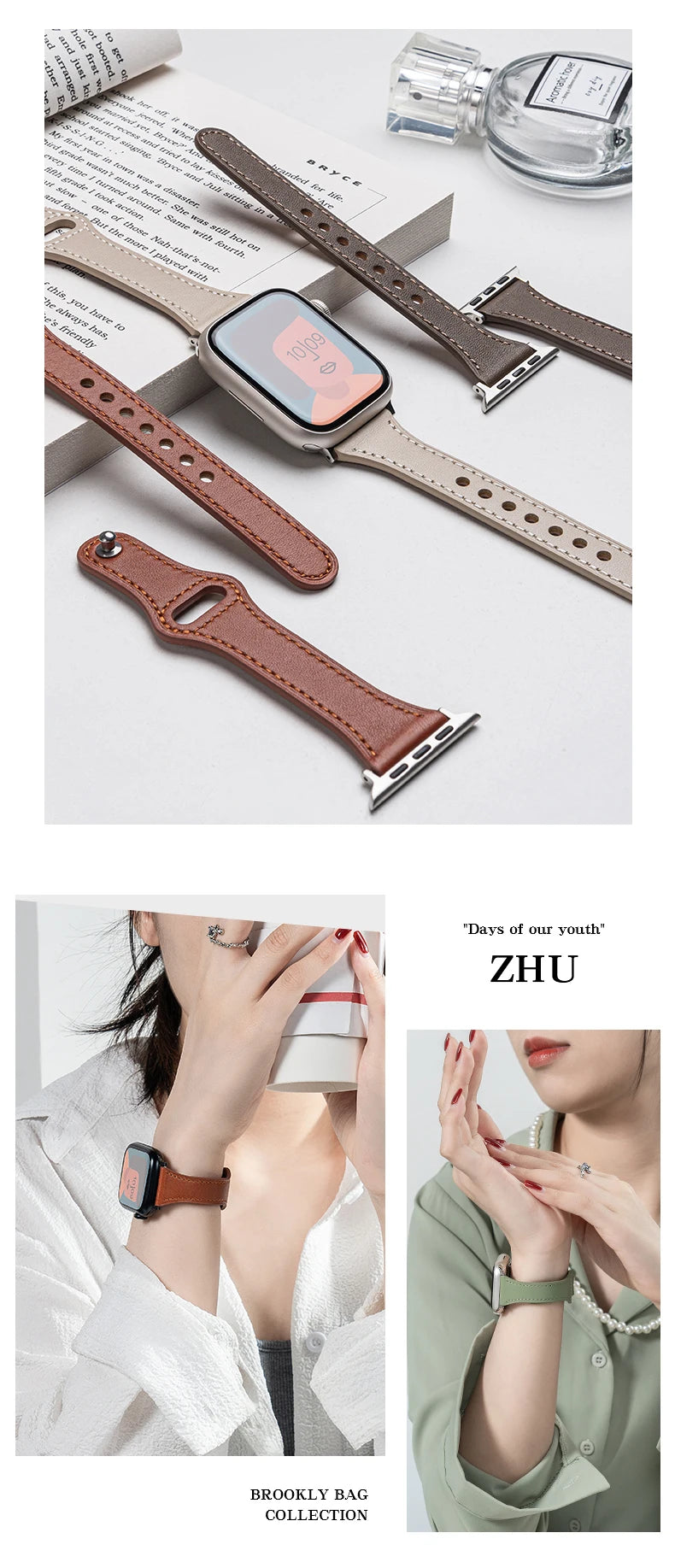 April - Slim Leather Strap for Apple Watch