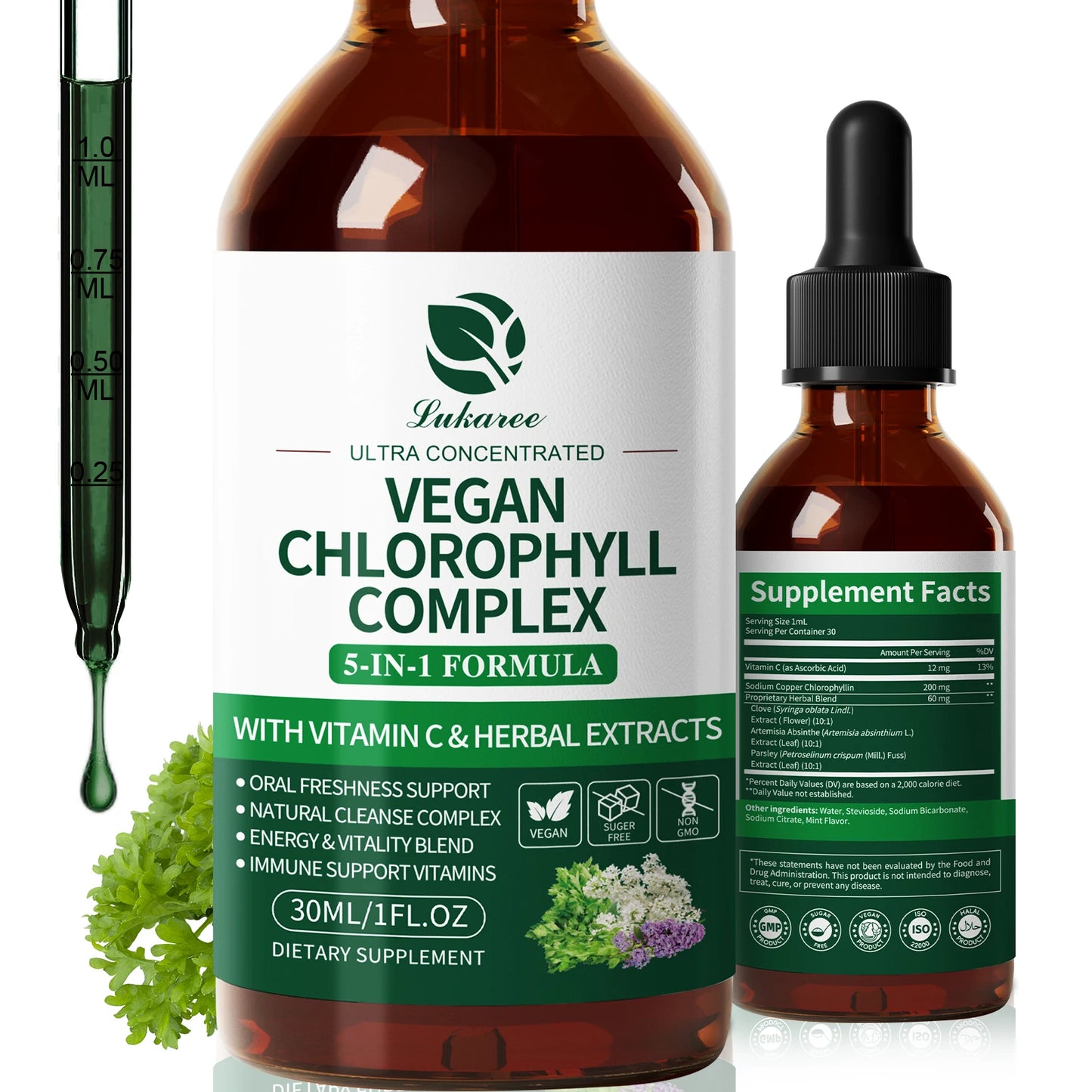 Lukaree 30MLChlorophyll Liquid Drops Supports Natural Cleansing & Immune, Internal Deodorant,Skin & Gut Health,Vegan,Sugar-Free