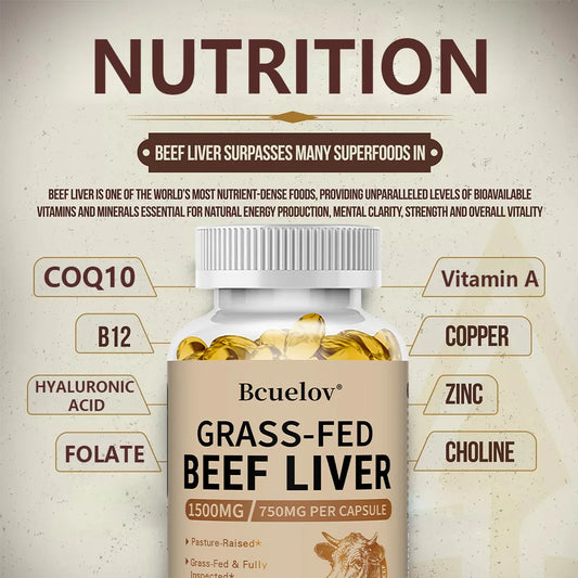 Grass-Fed Beef Liver Capsules 1500mg - Nutrient-Rich Whole Food Supplement - Supports Energy, Immunity & Overall Vitality