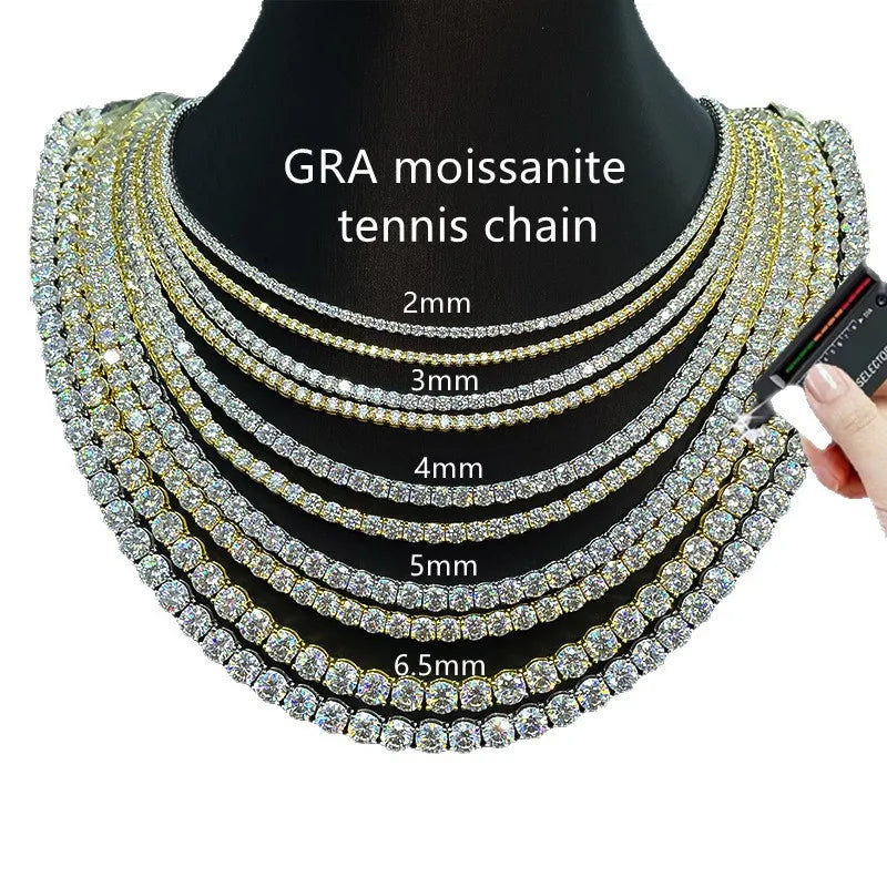 Real Moissanite Tennis Necklace Bracelet For Women Men 925 Sterling Silver 2/3/4/5mm Full Diamonds With GRA Hiphop Party Jewelry
