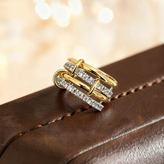 925 Sterling Silver Luxury Gorgeous Versatile Three Interlock Zircon Ring