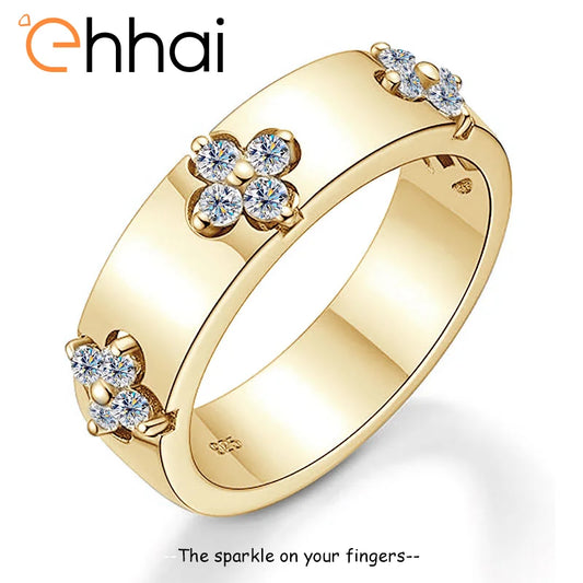 Certified Moissanite Four-leaf Clover Wide Rings 925 Sterling Silver