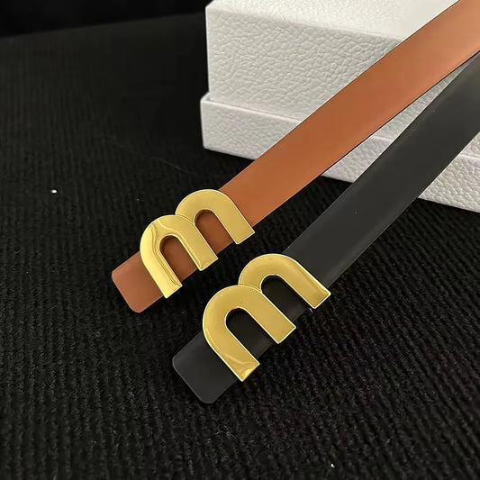 2025 New Thin 2.5cm Belts for Women Girls Fashion Waist Belt Cowhide Leather MetalBuckle Belt Leisure Dress Jeans Waistband