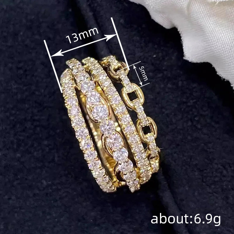 Multi-layers Design Lady Rings Gold Color Inlaid Shiny CZ