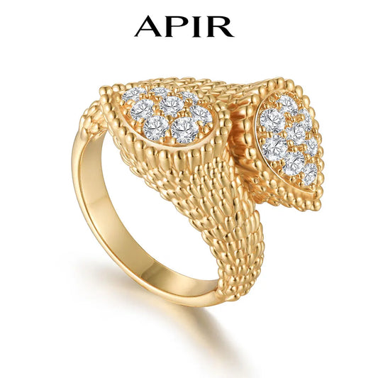 APIR 18k Gold Plated 5A Zircon Exquisite Ring for Women Bohemian Style Water Drop Shape Design Party Wedding Jewelry Luxury Ring