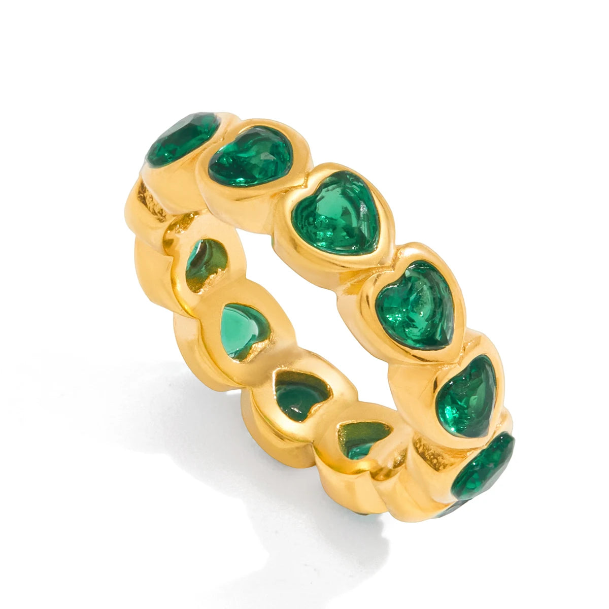 Uworld Minimalist 18K Gold Color Plated Stainless Steel Zircon Water Drop shaped Sparkling Ring Stackable Heart Shaped Full Zirc