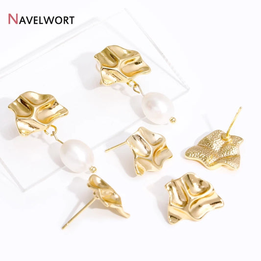 Brass 14K Gold Plated Folds Post Earring With Closed Ring For Earring Making Findings,Fashion Jewelry Making Crafts
