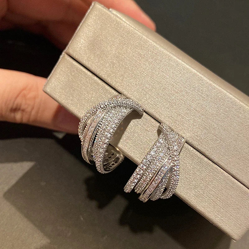 Huitan Novel Brilliant Hoop Earrings with Cubic Zirconia