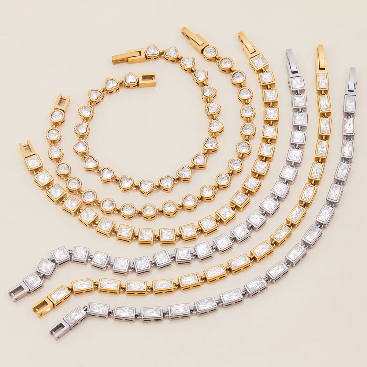 Ars Gold Plated Stainless Steel Chain Bracelets for Women Tennis Bracelet Dainty Geometric Zircon Bracelet Everyday Bracelets