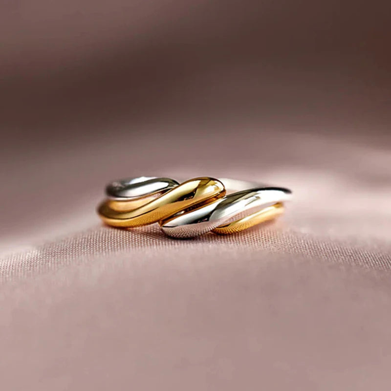 Huitan Two Tone Twist Ring