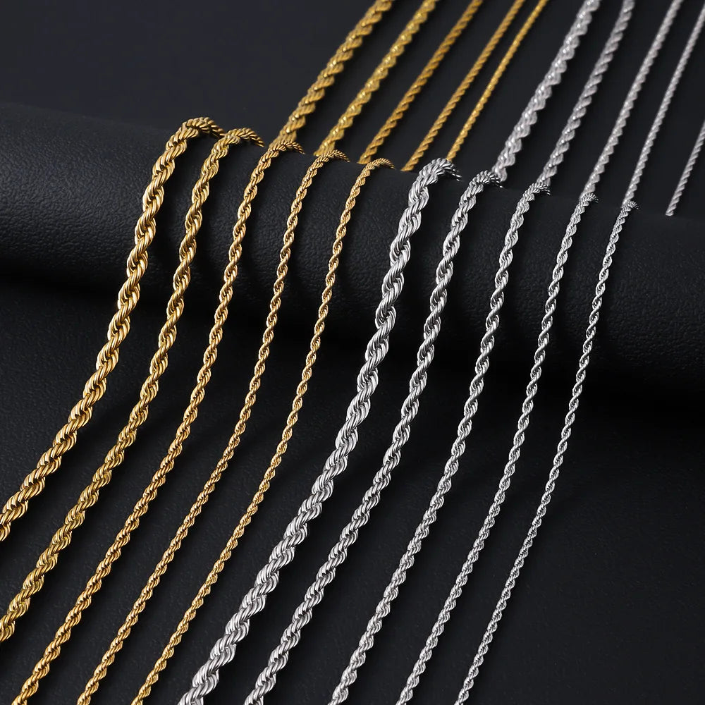HNSP 316L Stainless Steel Twisted Rope Chain Necklace For Men Women Jewelry Accessories