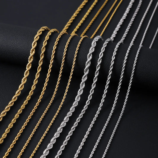 HNSP 316L Stainless Steel Twisted Rope Chain Necklace For Men Women Jewelry Accessories