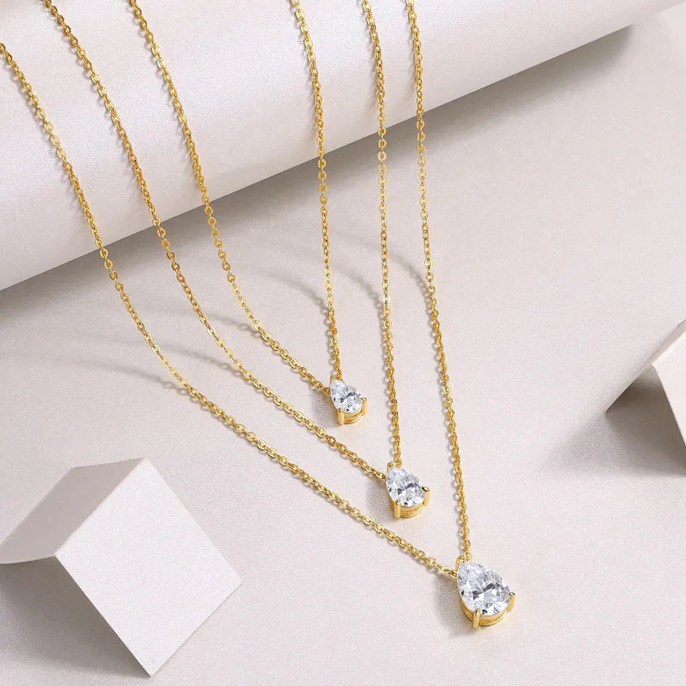 KNOBSPIN 1-5ct Pear Cut Moissanite Pandent Necklace GRA Certified 925 Sterling Silver Plated 18k Gold Dainty Necklaces for Women