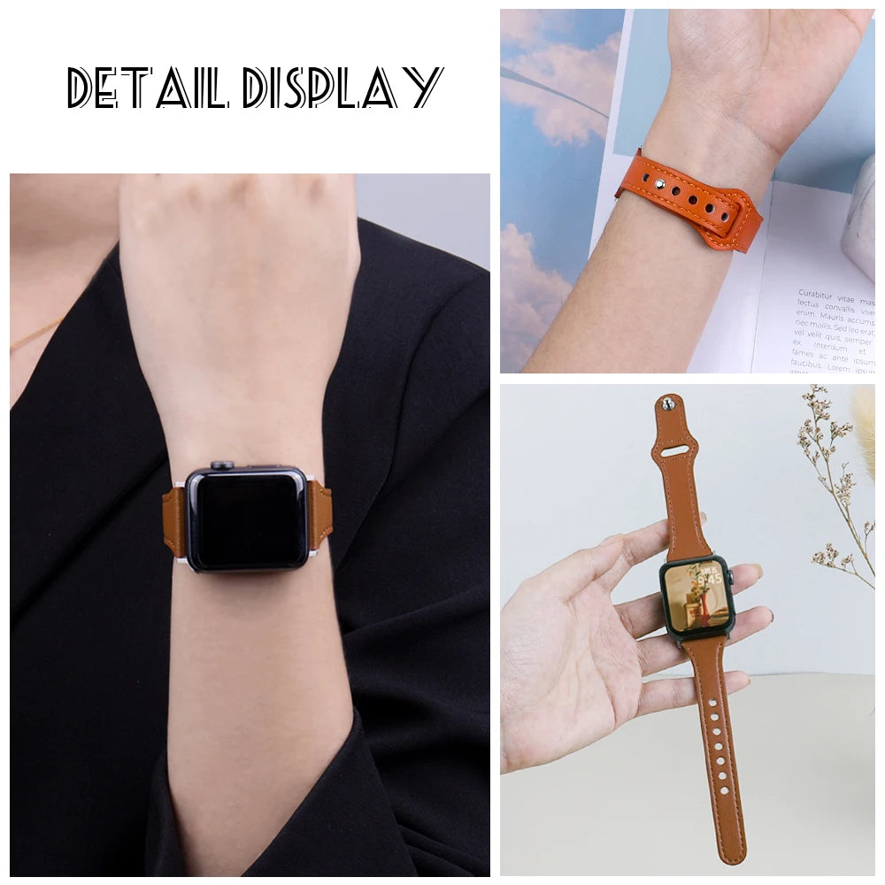 April - Slim Leather Strap for Apple Watch
