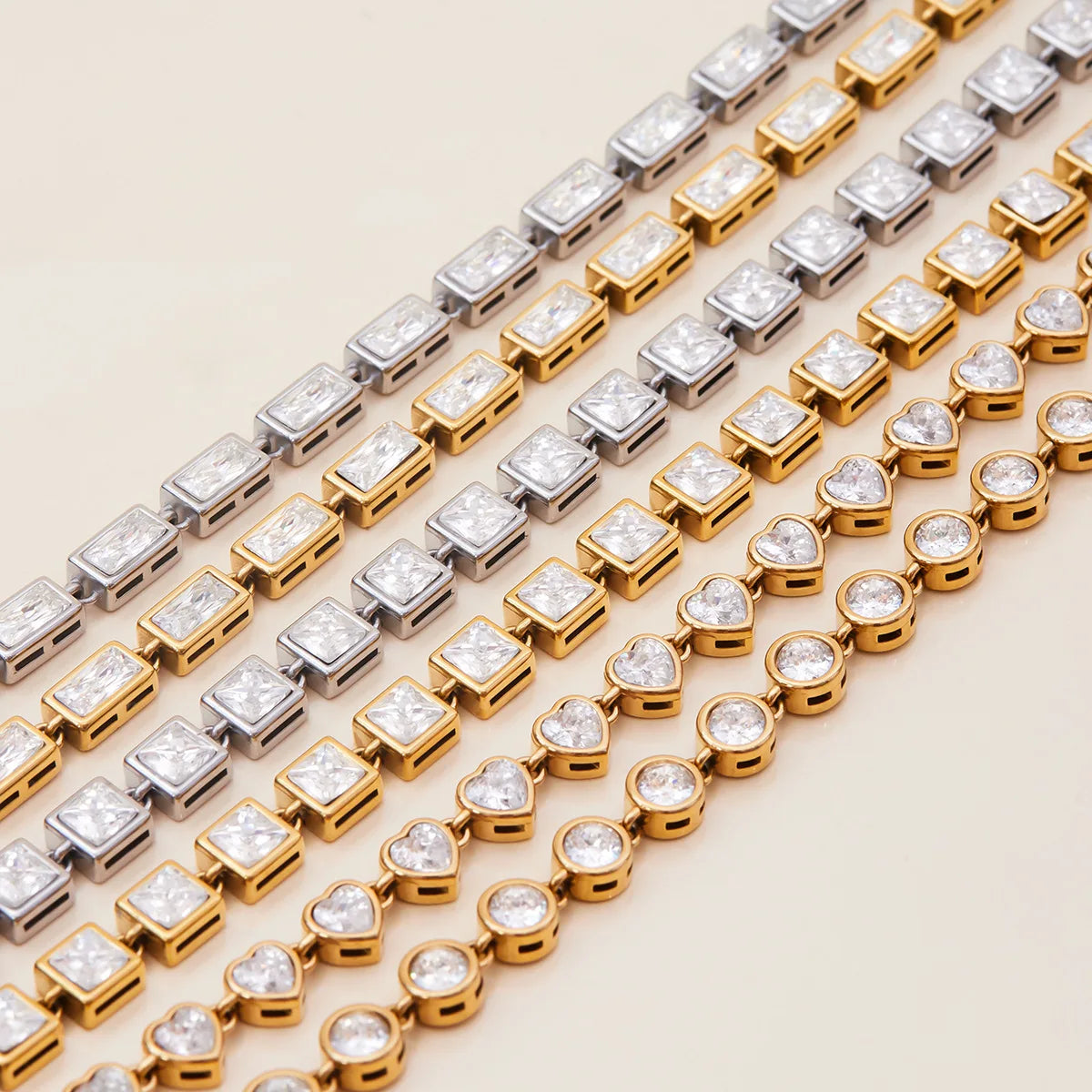Ars Gold Plated Stainless Steel Chain Bracelets for Women Tennis Bracelet Dainty Geometric Zircon Bracelet Everyday Bracelets