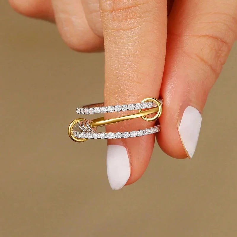 925 Sterling Silver Luxury Gorgeous Versatile Three Interlock Zircon Ring